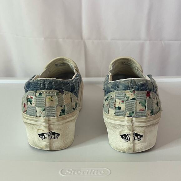 Vans Slip-On Shoes with Denim & Floral Checkerboard Pattern women’s 5.5 unique - Picture 8 of 11